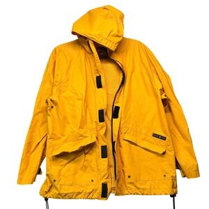 VTG 90's Old Navy Yellow Rain Jacket Gorpcore Coastal fishermen Slicker hooded
